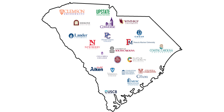 Outline of state noting college locations