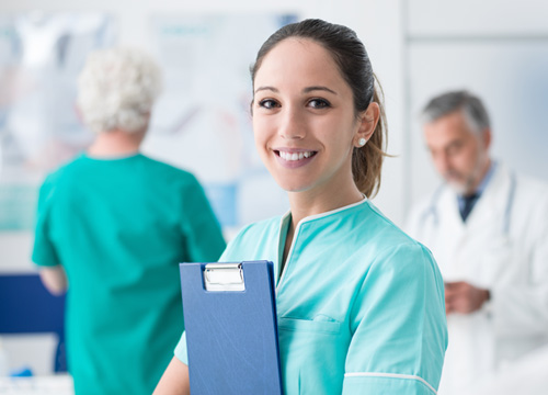 smiling female health care worker in office
