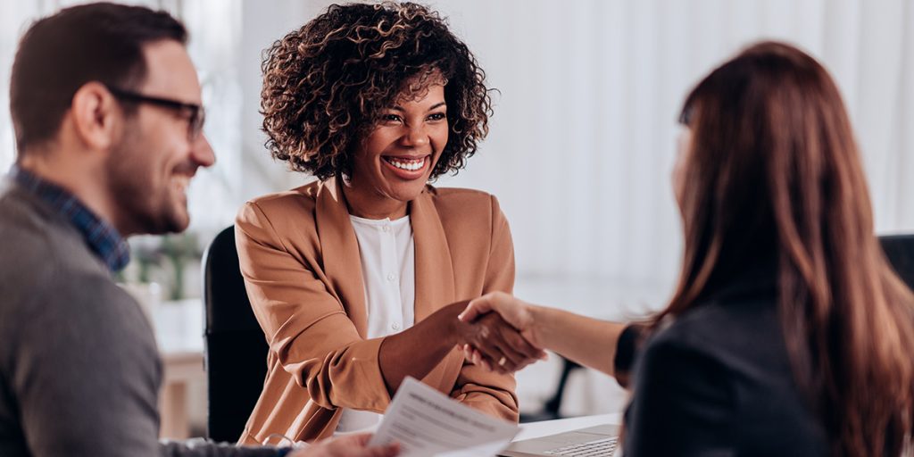 smiling HR professional in job interview