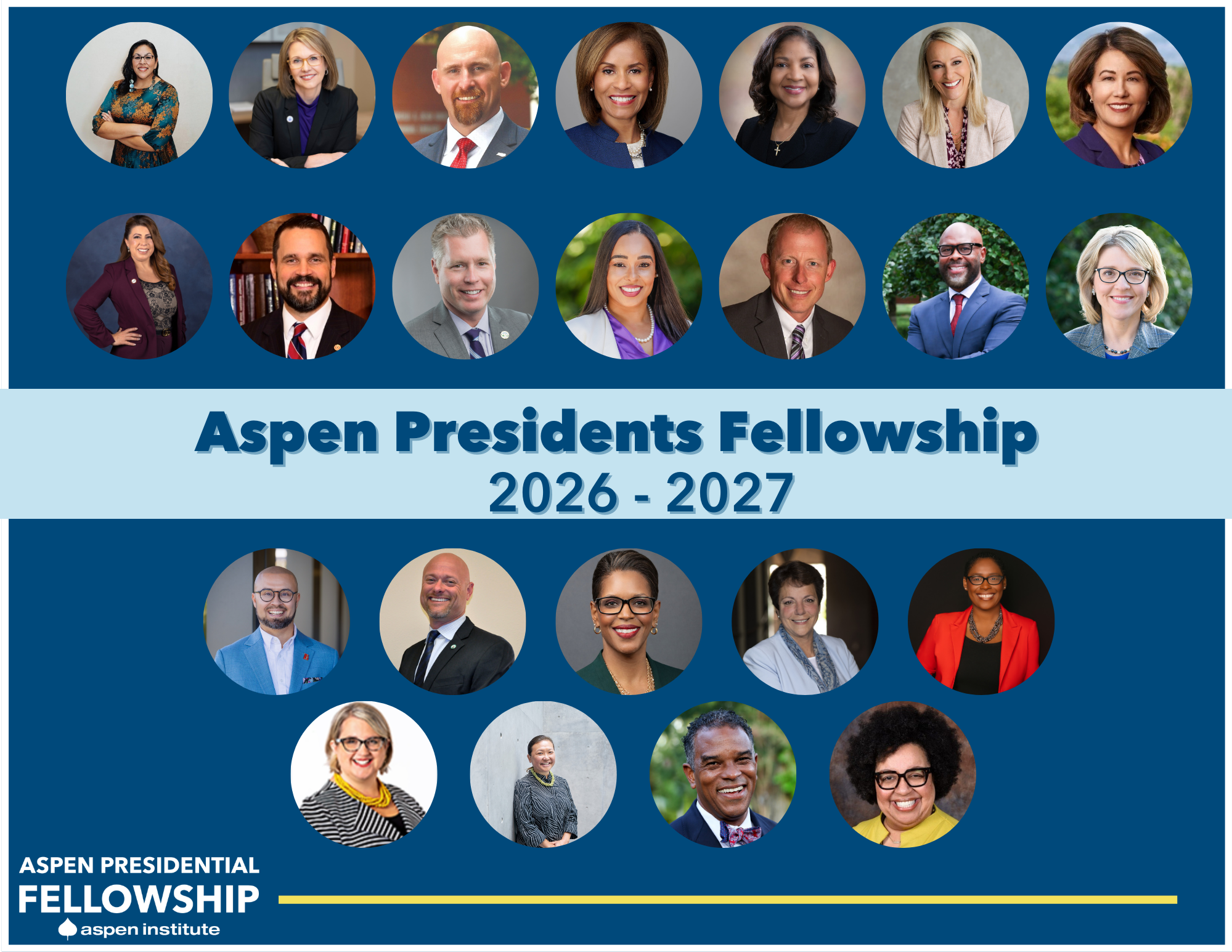 Photo of 23 community college presidents selected to participate in the third cohort of the Aspen Presidents Fellowship